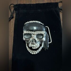 Edgy Skull Belt Buckle with Rhinestones